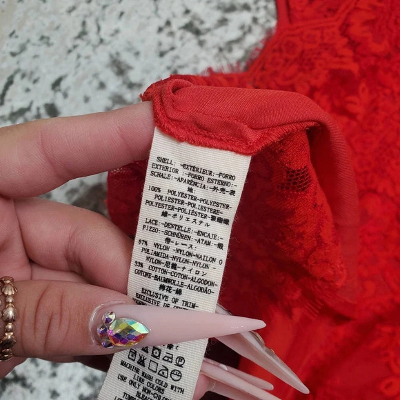 Free People Red Lace Sheer Tied To You Tank Top - Picture 4 of 5